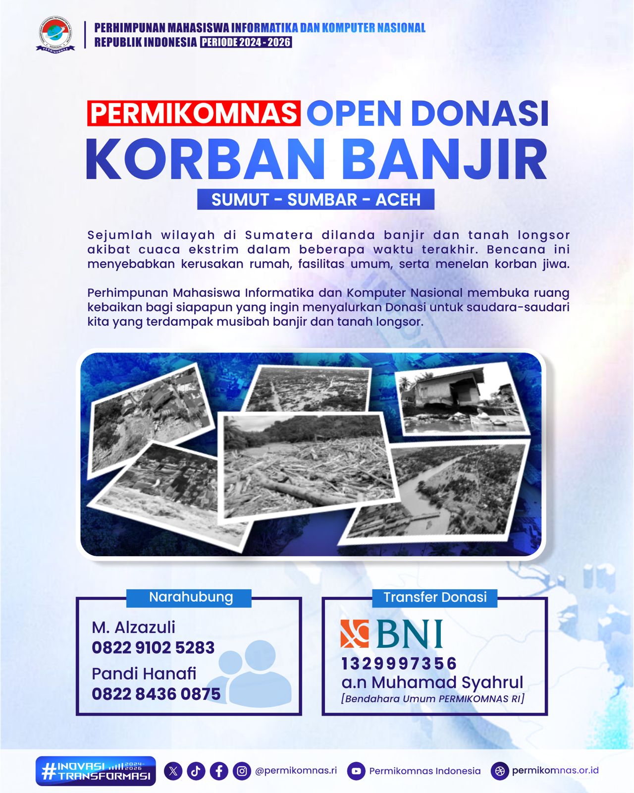 PERMIKOMNAS RI Emergency Donation Call for Flood Victims in Sumut, Sumbar, and Aceh